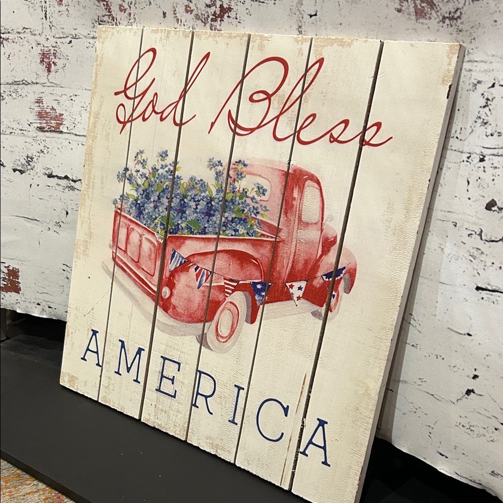 Patriotic Wall Art with Red Truck Design